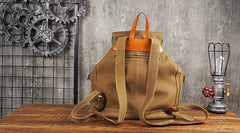 Tan Cool Mens Leather Backpack Travel Backpack Leather Hiking Backpack for Men - imessengerbags