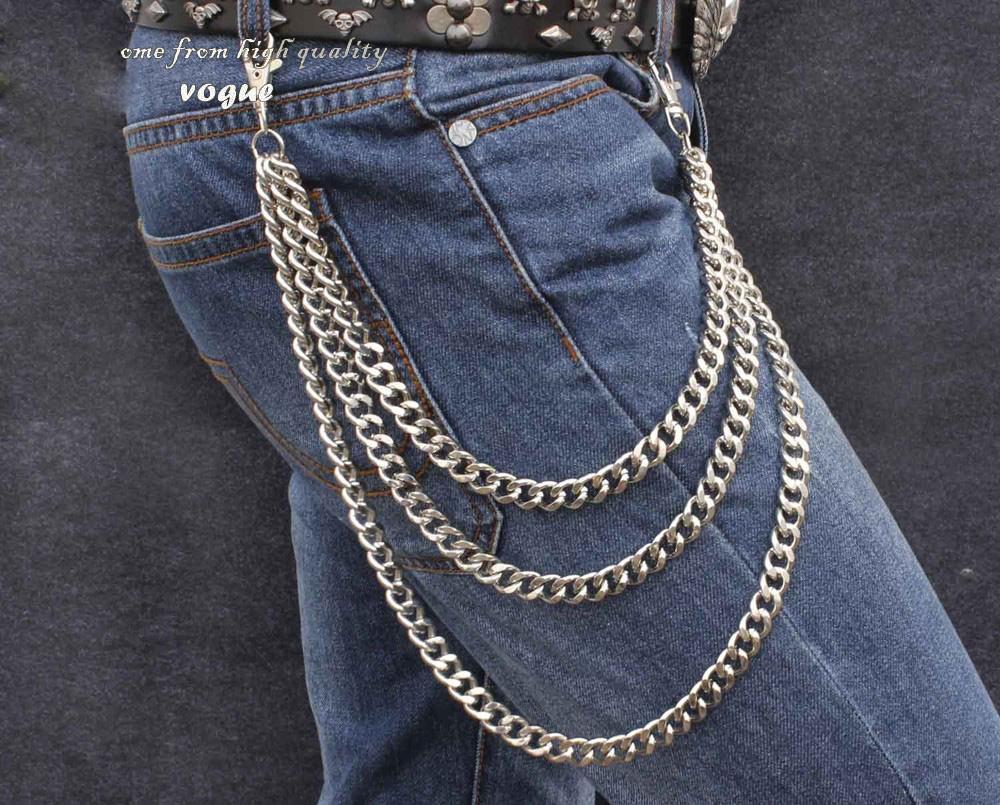 Badass Punk Mens Long Three Layer Jeans Chain Jean Chain Pants