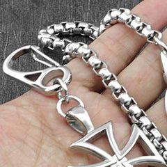 STAINLESS STEEL Long Silver Pants Chain Iron Cross Wallet Chain Biker Wallet CHain For Men - imessengerbags