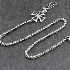 STAINLESS STEEL Long Silver Pants Chain Iron Cross Wallet Chain Biker Wallet CHain For Men - imessengerbags