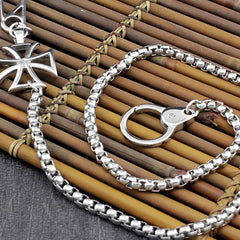 STAINLESS STEEL Long Silver Pants Chain Iron Cross Wallet Chain Biker Wallet CHain For Men - imessengerbags