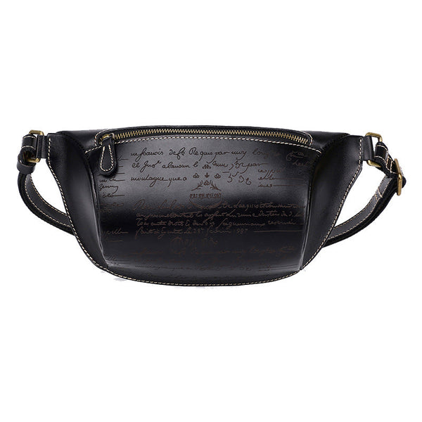 Tooled Black Leather Fanny Pack Mens Waist Bag Hip Pack Belt Bag Bumbag for Men