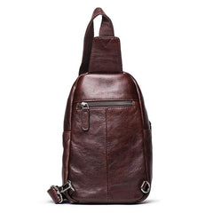 Trendy Black Leather Men's Sling Bag Chest Bag Brown Sling Crossbody Bag One Shoulder Backpack For Men - imessengerbags