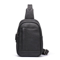 Trendy Black Leather Men's Sling Bag Chest Bag Brown Sling Crossbody Bag One Shoulder Backpack For Men