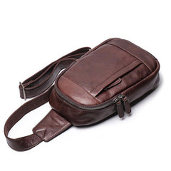 Trendy Black Leather Men's Sling Bag Chest Bag Brown Sling Crossbody Bag One Shoulder Backpack For Men