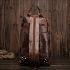Cool Brown Leather Men's Sling Bag One Shoulder Backpack Black Sling Crossbody Pack For Men - imessengerbags