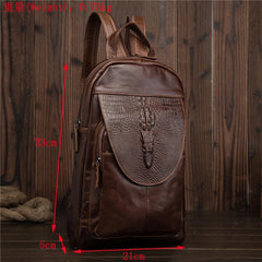 Cool Brown Leather Men's Sling Bag One Shoulder Backpack Black Sling Crossbody Pack For Men