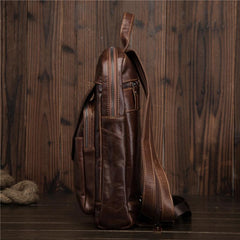 Cool Brown Leather Men's Sling Bag One Shoulder Backpack Black Sling Crossbody Pack For Men