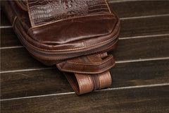 Cool Brown Leather Men's Sling Bag One Shoulder Backpack Black Sling Crossbody Pack For Men - imessengerbags