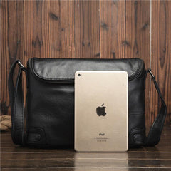 Cool Black Leather Men's Messenger Bag Black Side Bag Courier Bag For Men - imessengerbags