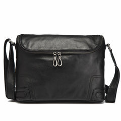 Cool Black Leather Men's Messenger Bag Black Side Bag Courier Bag For Men - imessengerbags