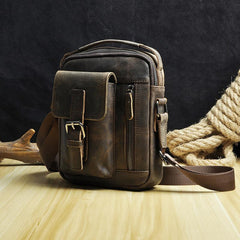 Fashion Brown Leather Mens Small Vertical Side Bag Messenger Bag Tablet Bag For Men - imessengerbags