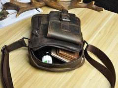 Fashion Brown Leather Mens Small Vertical Side Bag Messenger Bag Tablet Bag For Men - imessengerbags