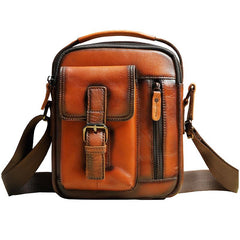 Fashion Brown Leather Mens Small Vertical Side Bag Messenger Bag Tablet Bag For Men - imessengerbags