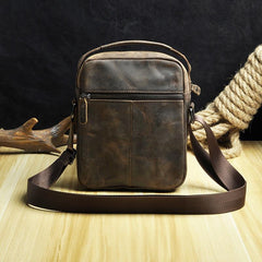 Fashion Brown Leather Mens Small Vertical Side Bag Messenger Bag Tablet Bag For Men - imessengerbags