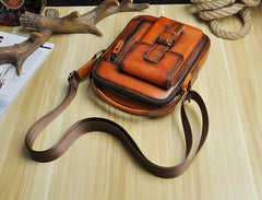 Fashion Brown Leather Mens Small Vertical Side Bag Messenger Bag Tablet Bag For Men - imessengerbags