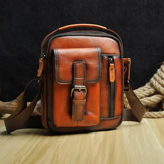 Fashion Brown Leather Mens Small Vertical Side Bag Messenger Bag Tablet Bag For Men - imessengerbags