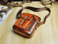 Fashion Brown Leather Mens Small Vertical Side Bag Messenger Bag Tablet Bag For Men - imessengerbags