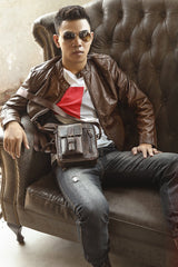 Fashion Brown Leather Mens Small Vertical Side Bag Messenger Bag Tablet Bag For Men - imessengerbags
