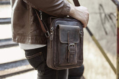 Fashion Brown Leather Mens Small Vertical Side Bag Messenger Bag Tablet Bag For Men - imessengerbags