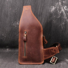 Vintage Brown Leather Men's Chest Bag One Shoulder Backpack Sling Bag For Men