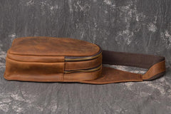 Vintage Brown Leather Men's Chest Bag One Shoulder Backpack Sling Bag For Men - imessengerbags