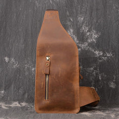 Vintage Brown Leather Men's Chest Bag One Shoulder Backpack Sling Bag For Men