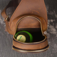 Vintage Brown Leather Men's Chest Bag One Shoulder Backpack Sling Bag For Men - imessengerbags