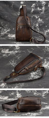 Vintage Tan Leather Men's Chest Bag One Shoulder Backpack Sling Bag For Men - imessengerbags