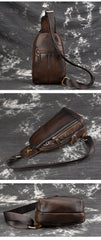 Vintage Tan Leather Men's Chest Bag One Shoulder Backpack Sling Bag For Men