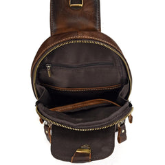 Vintage Tan Leather Men's Chest Bag One Shoulder Backpack Sling Bag For Men - imessengerbags