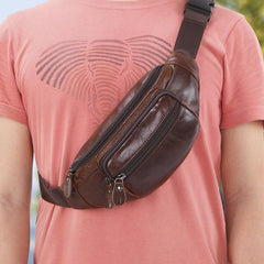 Vintage Leather Brown Men's Fanny Pack Chest Bag Waist Bag For Men - imessengerbags