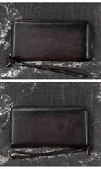 Handmade Leather Men's Zipper Long Wallet Clutch Wallet Wristlet Wallet For Men - imessengerbags