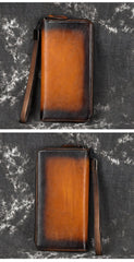 Handmade Leather Men's Zipper Long Wallet Clutch Wallet Wristlet Wallet For Men - imessengerbags