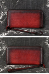 Handmade Leather Men's Zipper Long Wallet Clutch Wallet Wristlet Wallet For Men - imessengerbags