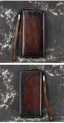 Handmade Leather Men's Zipper Long Wallet Clutch Wallet Wristlet Wallet For Men - imessengerbags