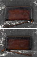 Handmade Leather Men's Zipper Long Wallet Clutch Wallet Wristlet Wallet For Men - imessengerbags