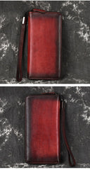 Handmade Leather Men's Zipper Long Wallet Clutch Wallet Wristlet Wallet For Men - imessengerbags