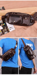 Vintage Brown Leather Men's Fanny Pack Hip Pack Chest Bag Sling Crossbody Bag For Men - imessengerbags