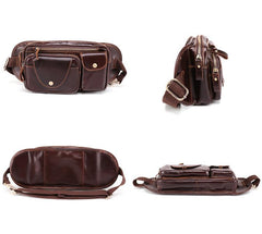 Vintage Brown Leather Men's Fanny Pack Hip Pack Chest Bag Sling Crossbody Bag For Men - imessengerbags