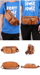 Vintage Brown Leather Men's Fanny Pack Hip Pack Chest Bag Sling Crossbody Bag For Men - imessengerbags