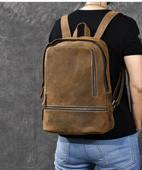 Vintage Leather Men's 13inch Computer Backpack Travel Backpack For Men - imessengerbags