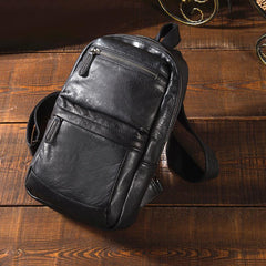 Cool Black Mens Leather One Shoulder Backpack Sling Bag Sling Crossbody Bag for Men - imessengerbags