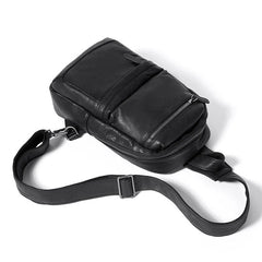 Cool Black Mens Leather One Shoulder Backpack Sling Bag Sling Crossbody Bag for Men - imessengerbags
