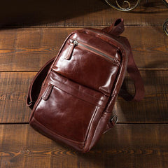 Cool Black Mens Leather One Shoulder Backpack Sling Bag Sling Crossbody Bag for Men