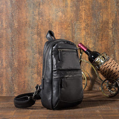 Cool Black Mens Leather One Shoulder Backpack Sling Bag Sling Crossbody Bag for Men - imessengerbags