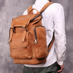 Trendy Brown Leather Men's 15'' Laptop Backpack Travel Backpack School Backpack For Men - imessengerbags