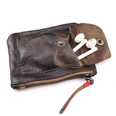 Vintage Brown Leather Men's Coin Wallet Black Small billfold Wallet For Men - imessengerbags