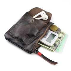 Vintage Brown Leather Men's Coin Wallet Black Small billfold Wallet For Men - imessengerbags