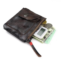 Vintage Brown Leather Men's Coin Wallet Black Small billfold Wallet For Men - imessengerbags